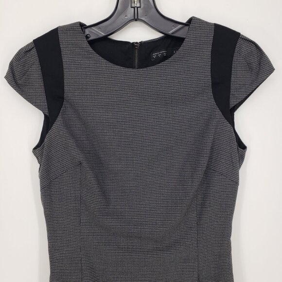 Zara Houndstooth Plaid Sheath Dress S Cap Sleeves Work Career Black Gray - Picture 4 of 8